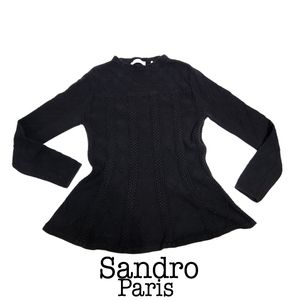 Sandro black stretchy  knit long sleeve sweater top size medium